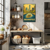 Indianapolis Skyline Vintage Travel Art Poster