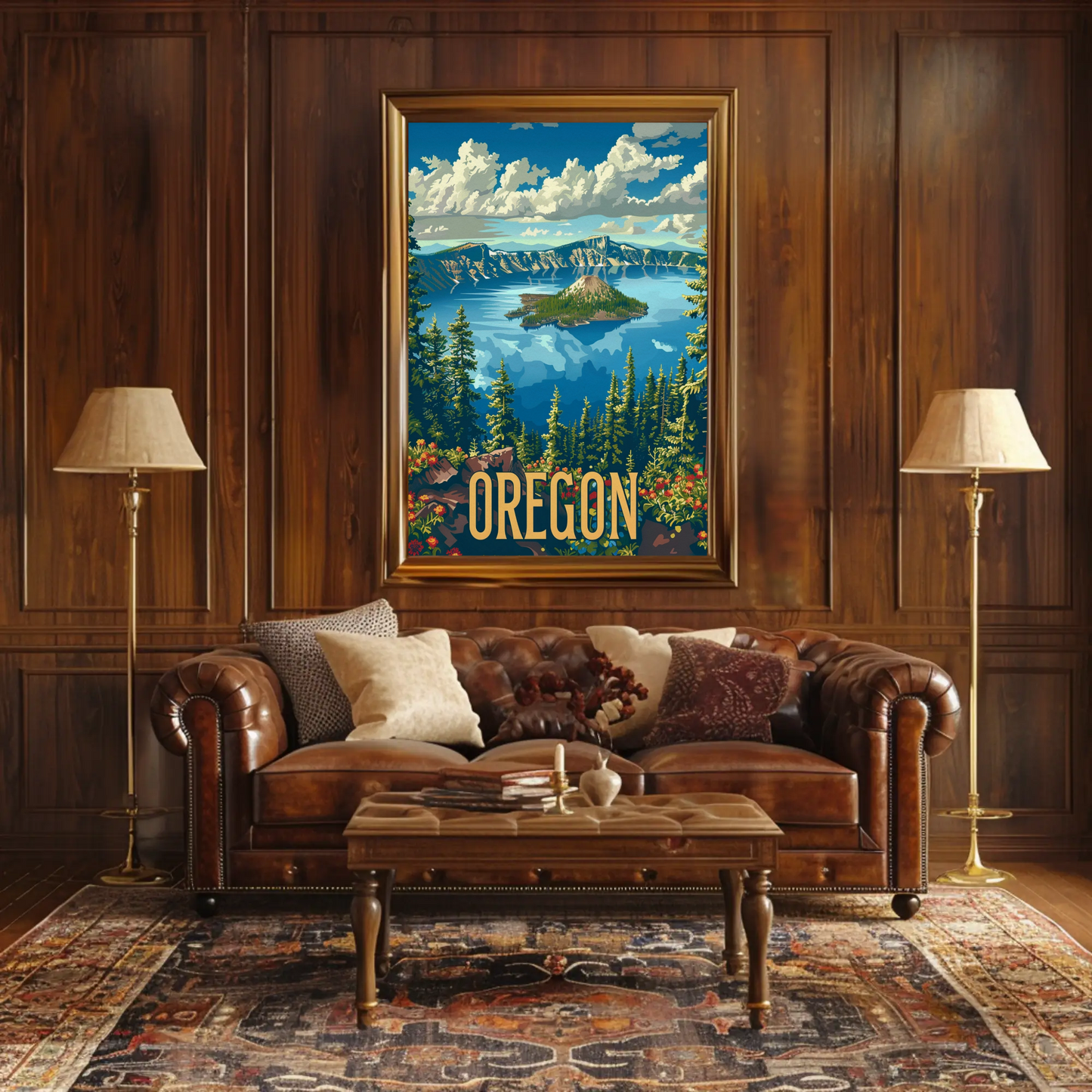 Crater Lake Sunset Reflection Travel Poster