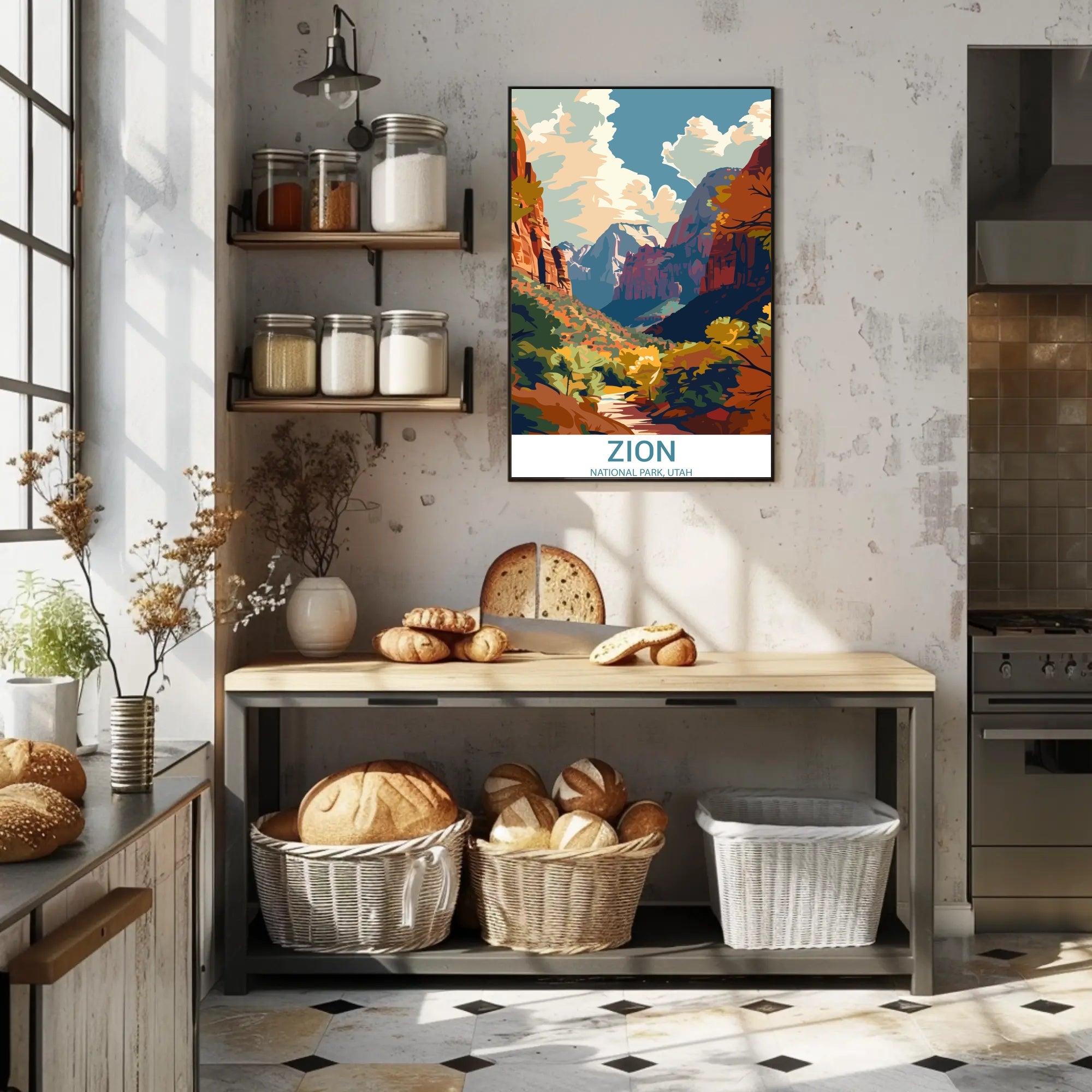 Zion National Park Vintage Adventure Travel Poster