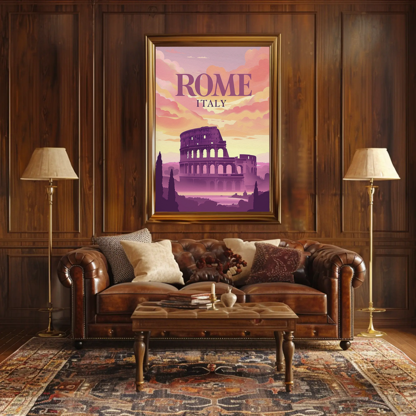 Rome Colosseum Sunset Italy Ancient Ruins Travel Poster