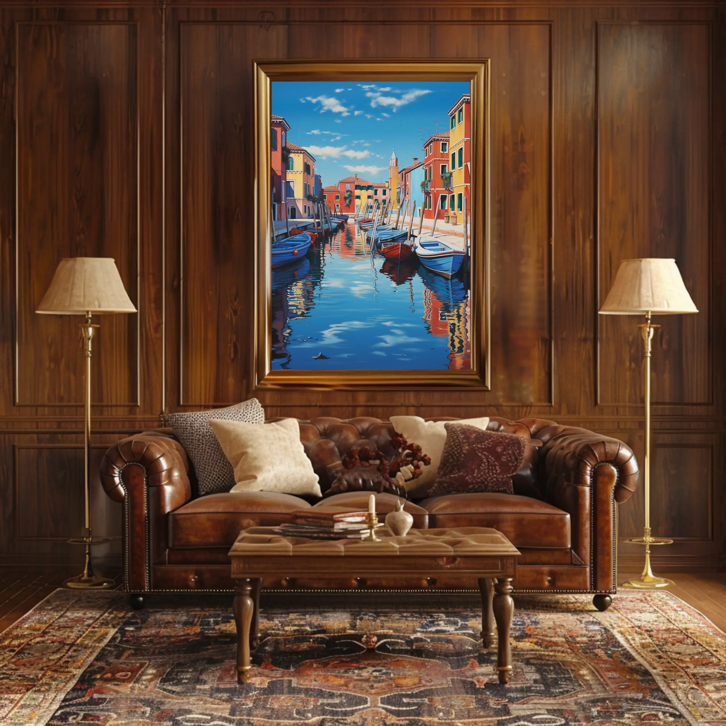 Venetian Canal Boats Italy Colorful Reflections Travel Poster