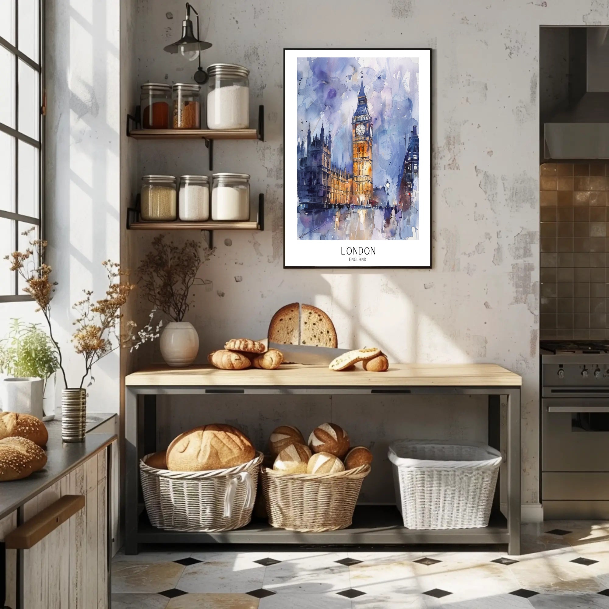 London Watercolor Cityscape: Big Ben & Parliament Travel Poster PosterGoat