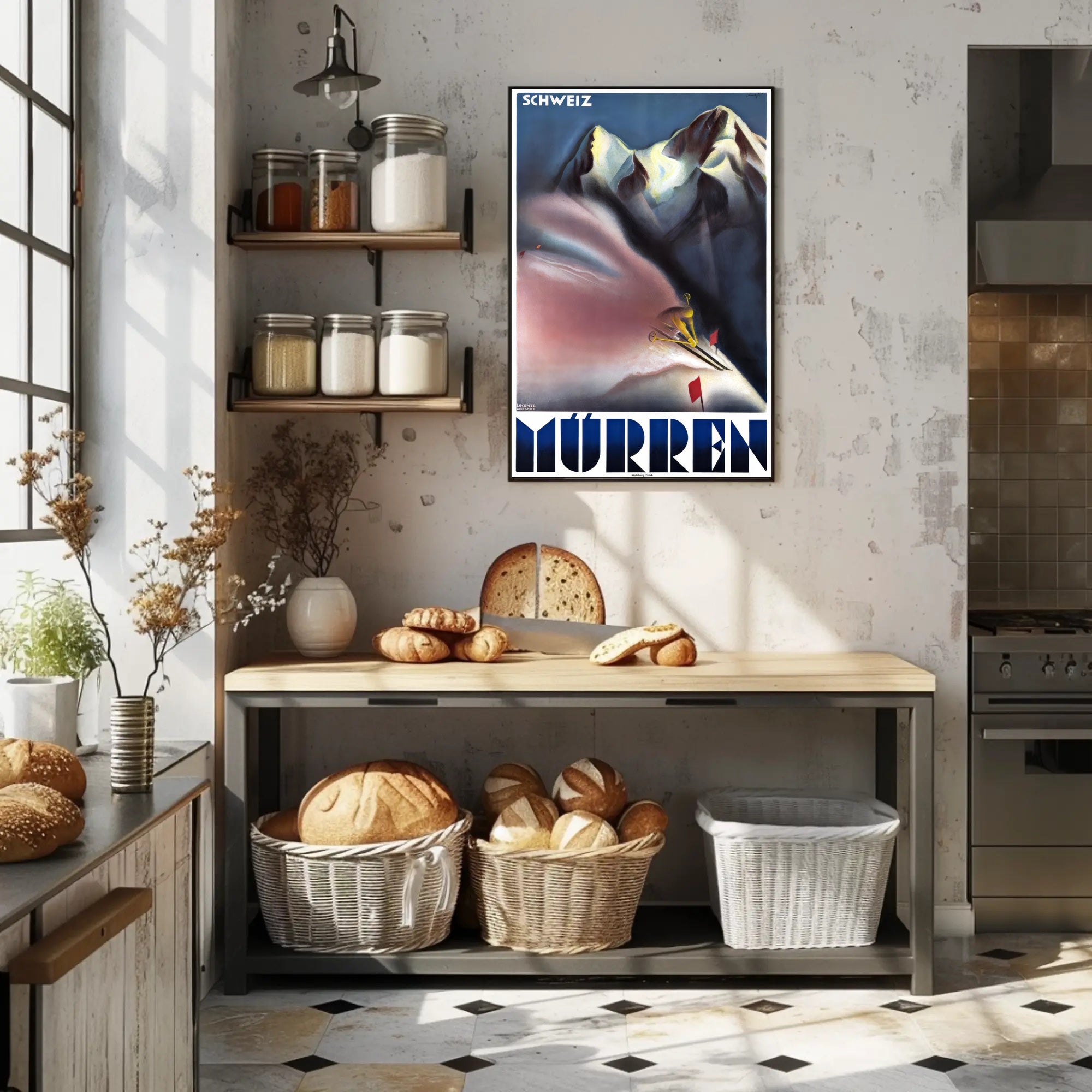 Ski Adventure in Mürren Vintage Travel Poster PosterGoat