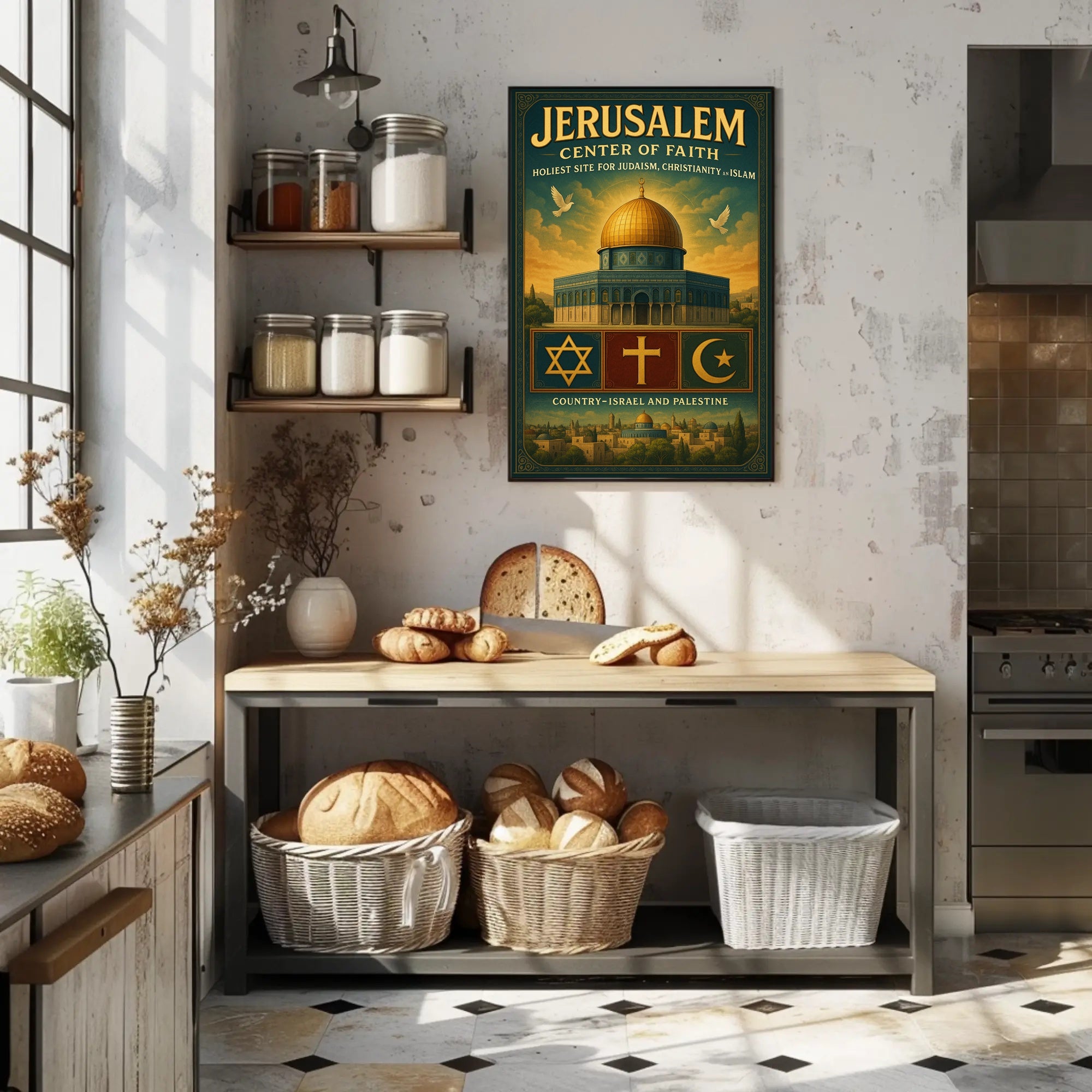 Jerusalem Peaceful Harmony Vintage Cultural or Heritage Poster