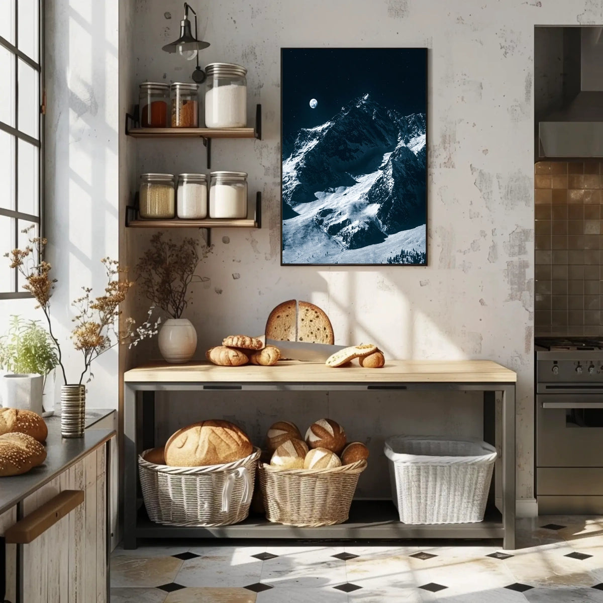 Majestic Moonlit Mountain Range Nighttime Poster