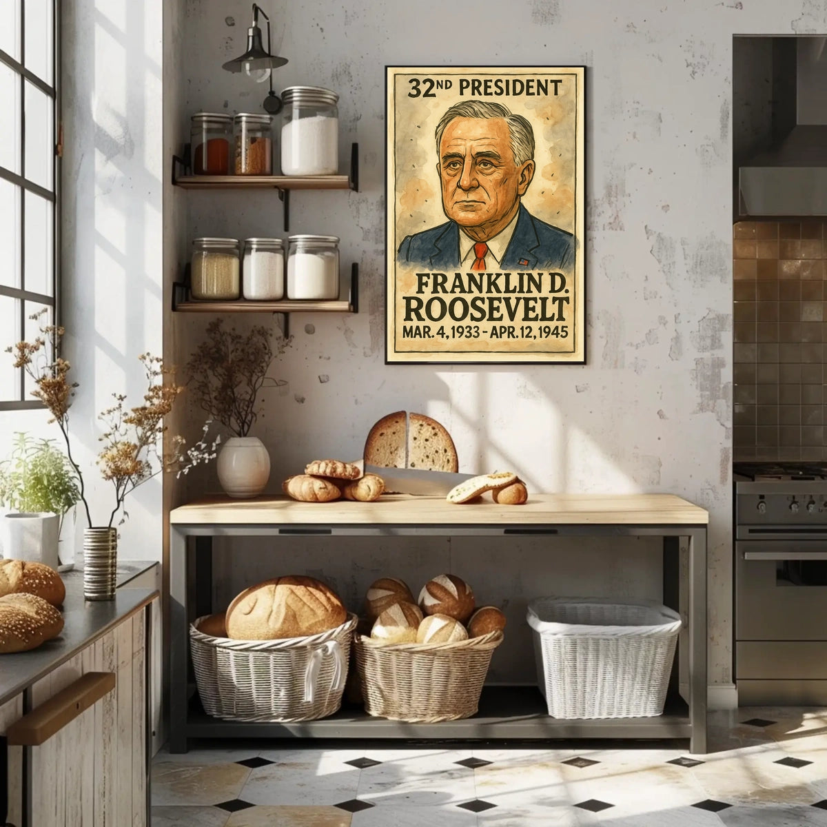 Franklin D. Roosevelt 32nd President of the United States Exaggerated Cartoon Sketch Poster
