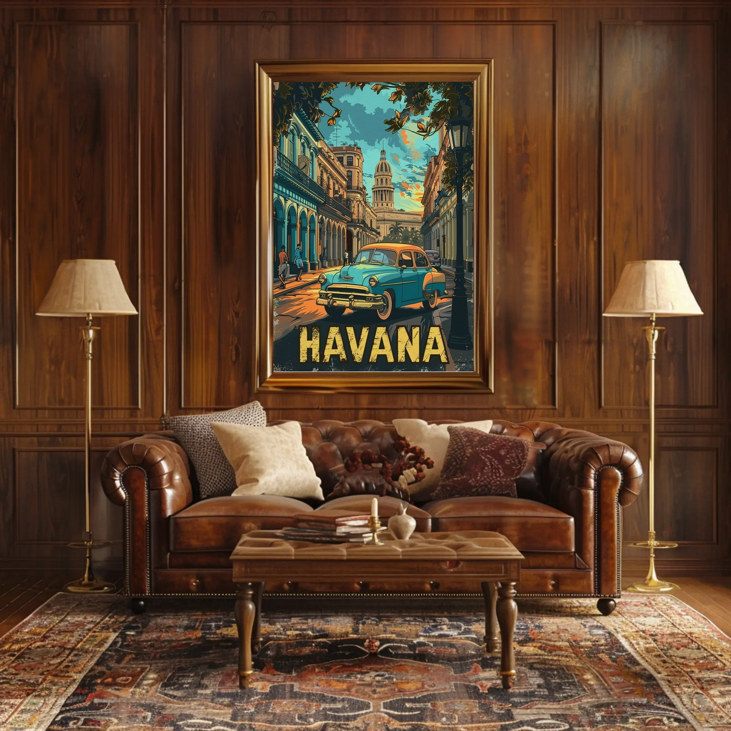 Havana Classic Car Capitol Street Scene Cuba Travel Poster