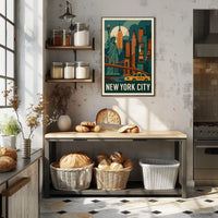 New York City Neon Skyline Cityscape Poster Retro Wall Art