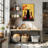Black Cat And Red Vases Poster