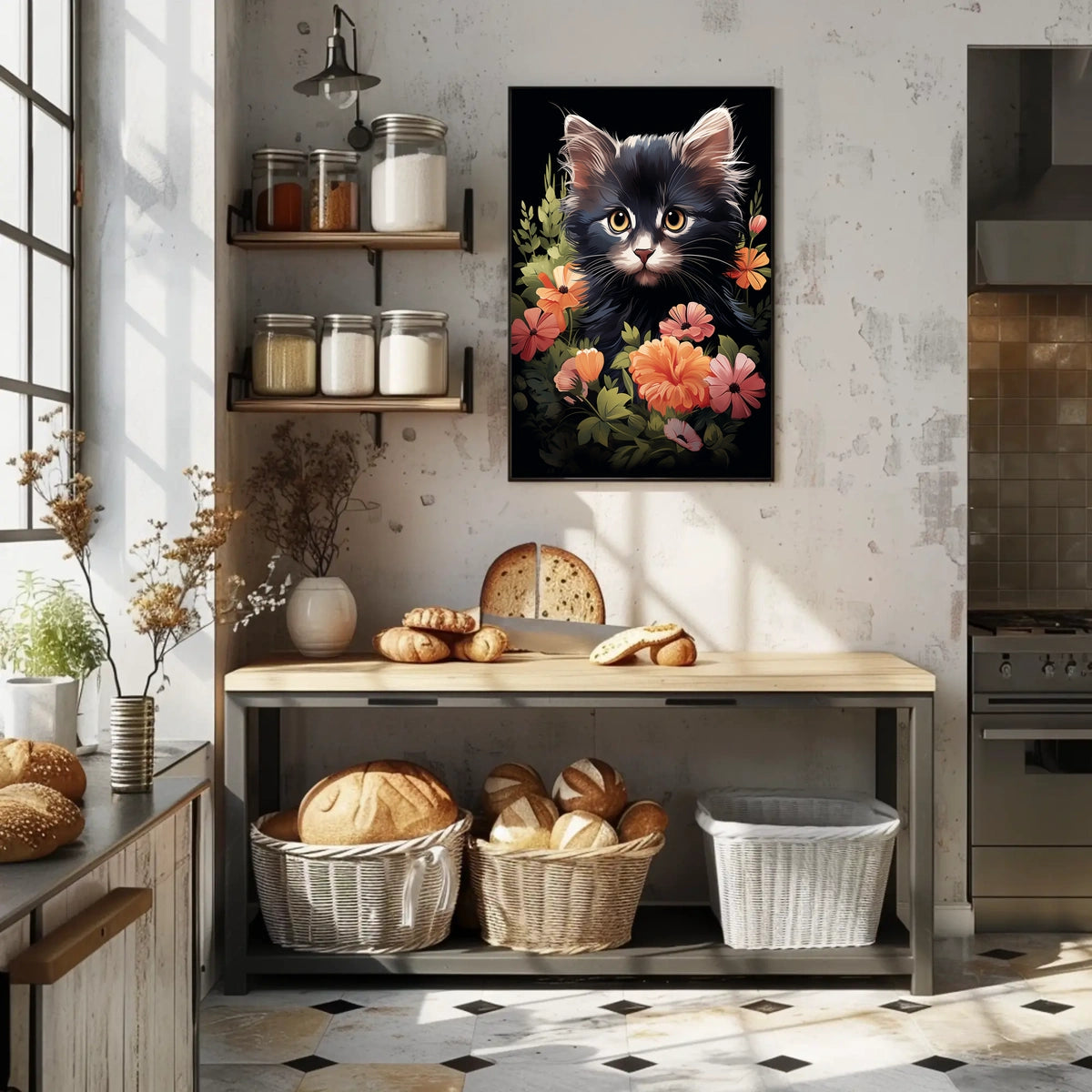 Charming Kitten and Floral Fantasy Art Poster