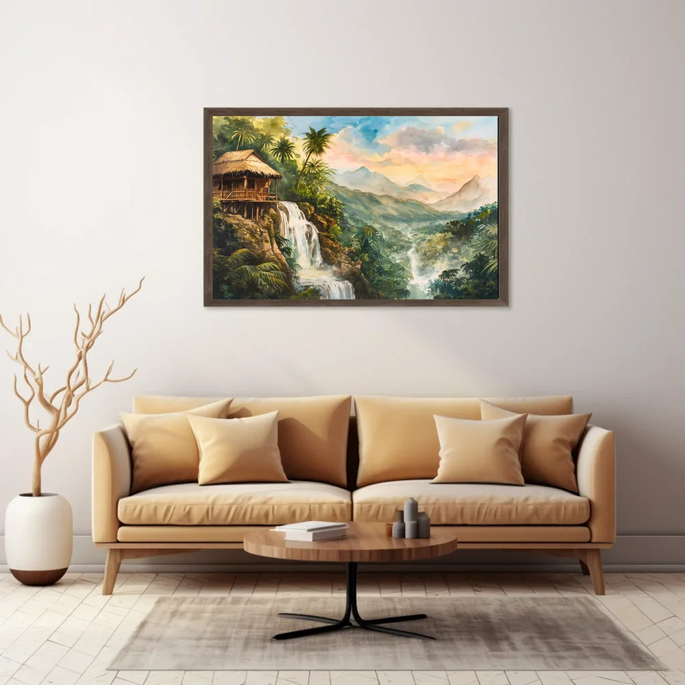 Serene Jungle Waterfall Escape Art Poster