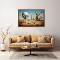 Surreal Desertscape with Abstract Alien Figure Artistic Poster