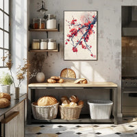 Elegant Red Plum Blossoms Artistic Poster PosterGoat