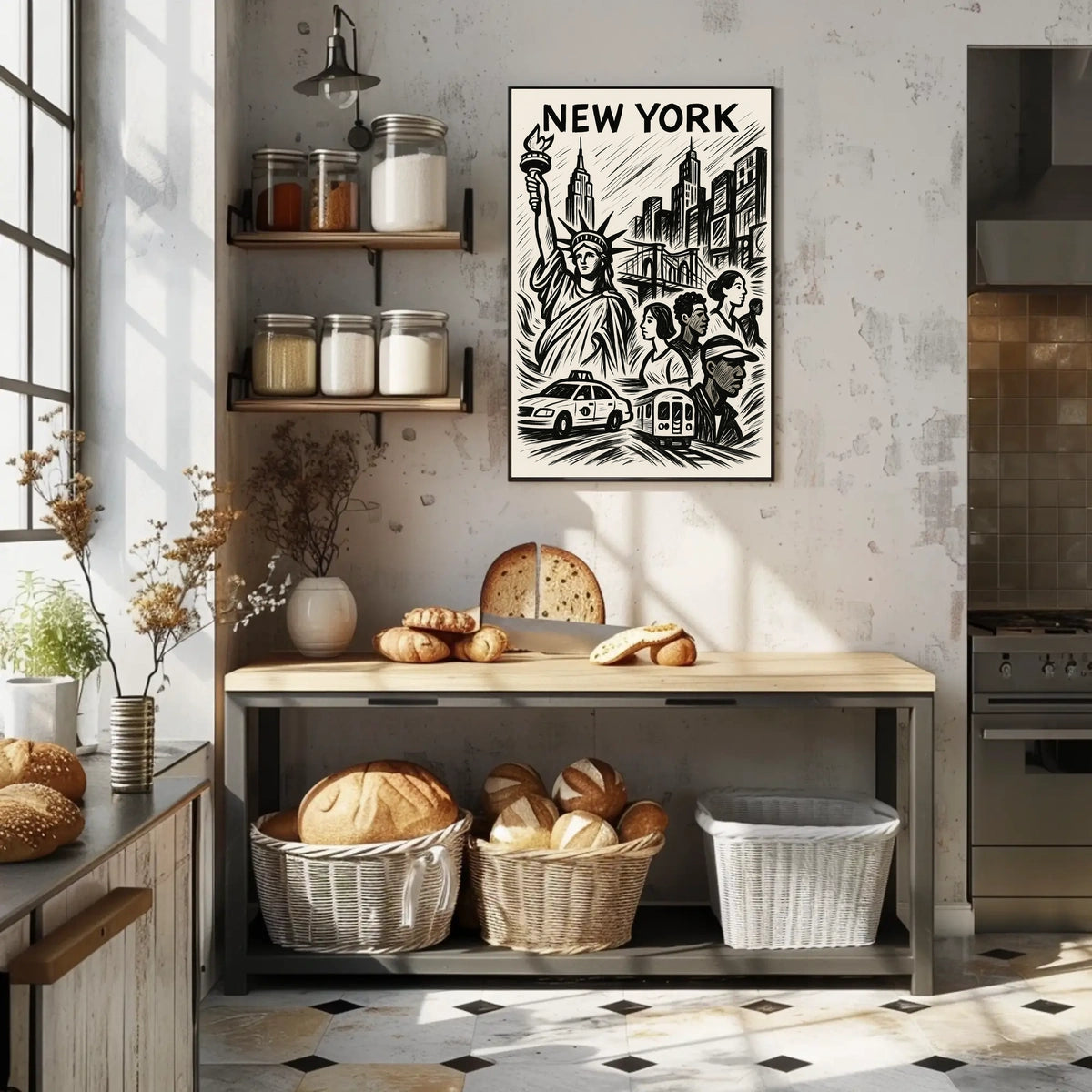 New York City Iconic Landmarks Poster Vintage Wall Art