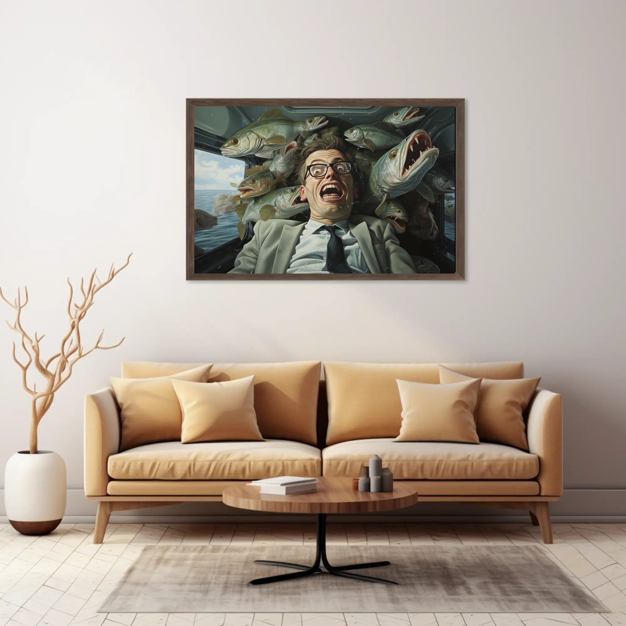 Fish-Filled Car Surreal Art Comedy Poster