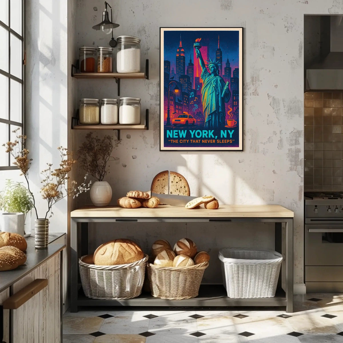 New York City The City Never Sleeps Poster Retro Wall Art