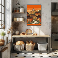Tranquil Village at Sunset Poster