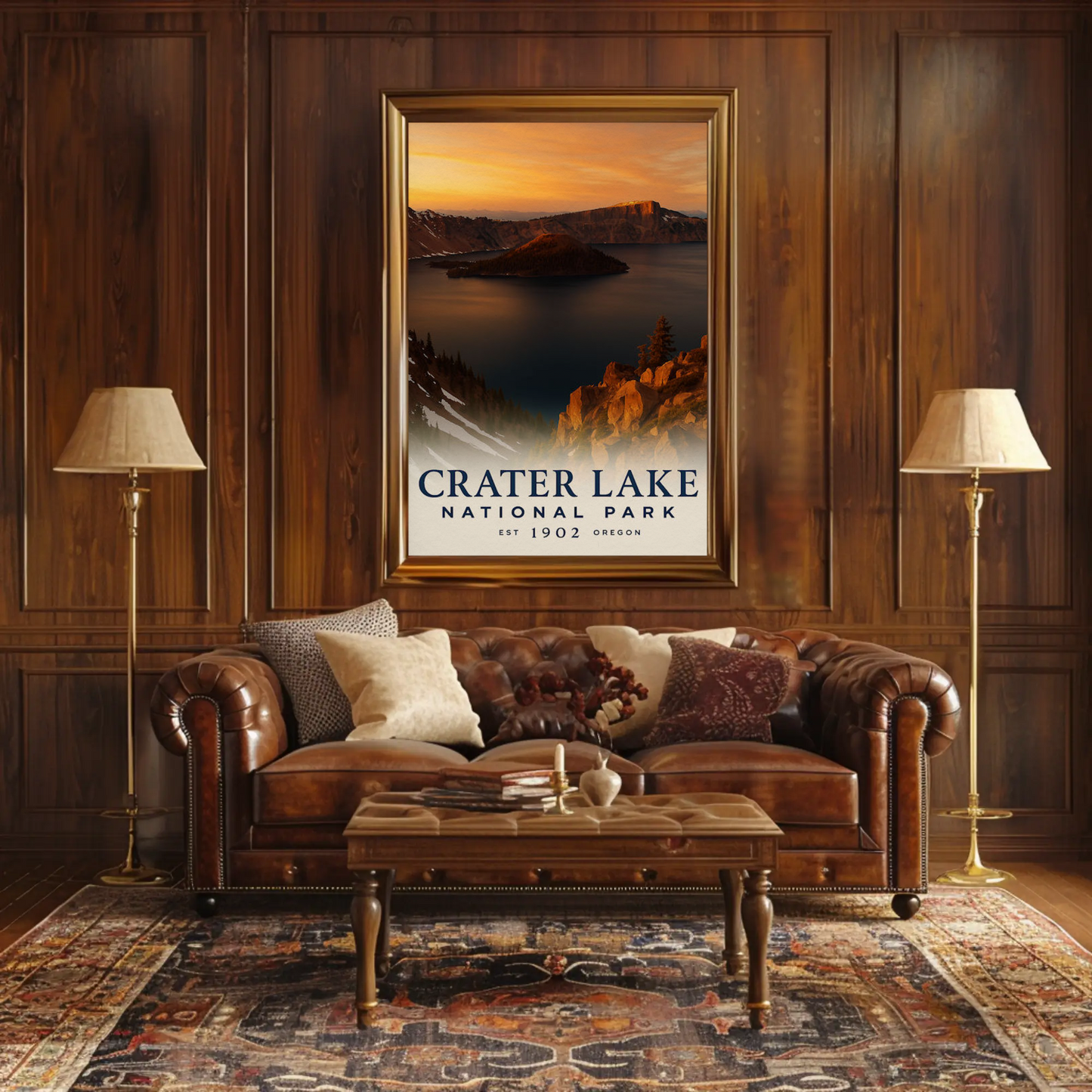 Crater Lake Oregon National Park Sunset Travel Poster