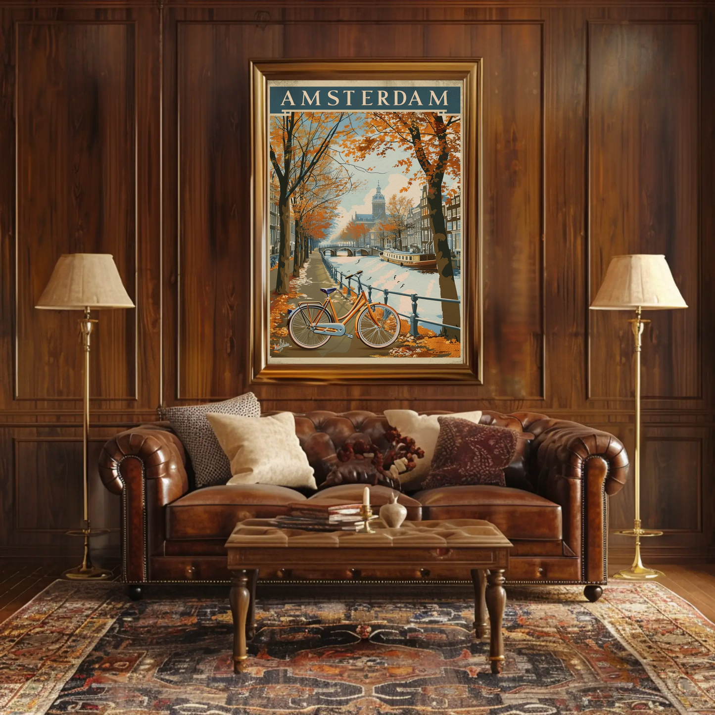 Amsterdam Autumn Canal Ride Travel Poster
