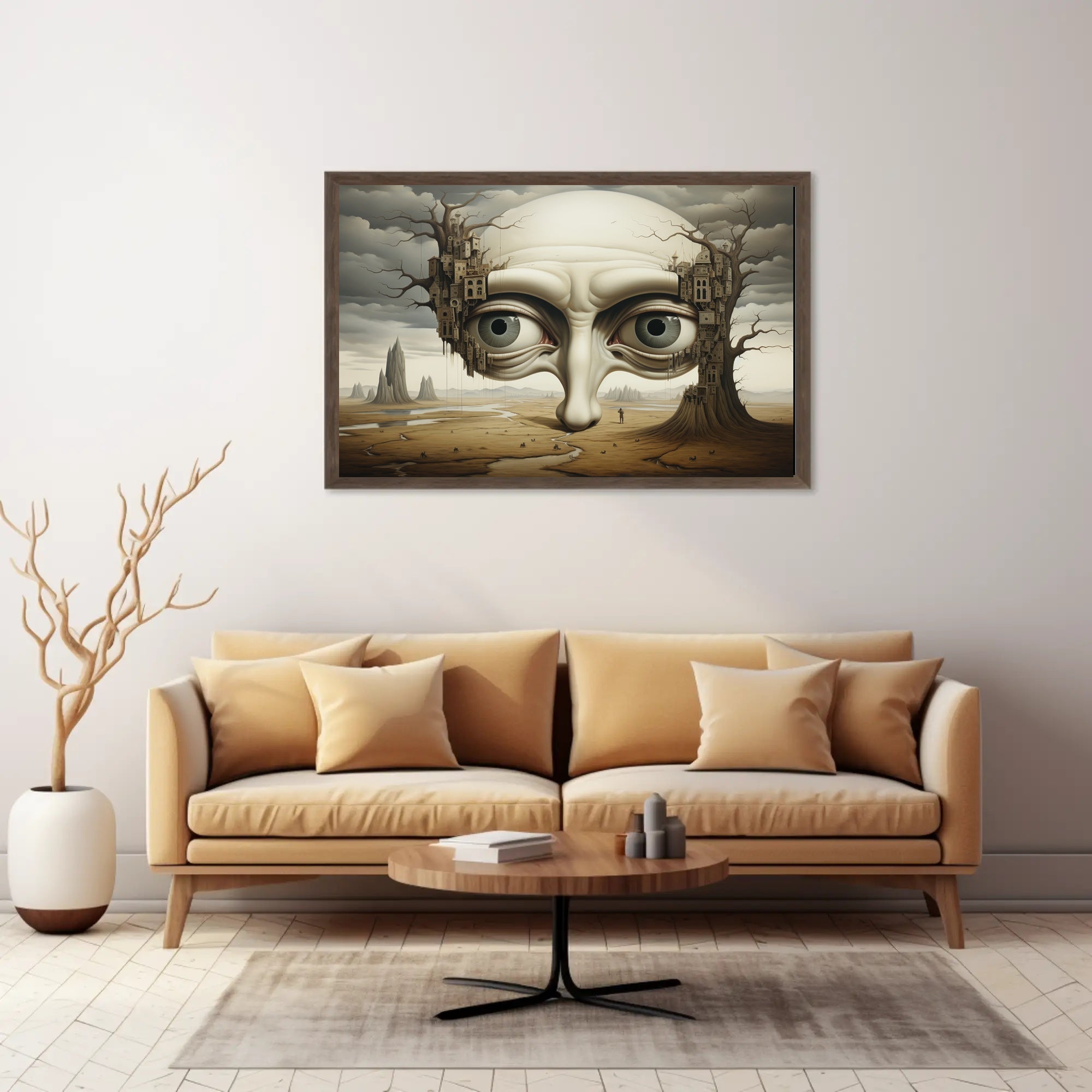 Surreal Landscape with Gigantic Face Futuristic Sci-Fi Poster