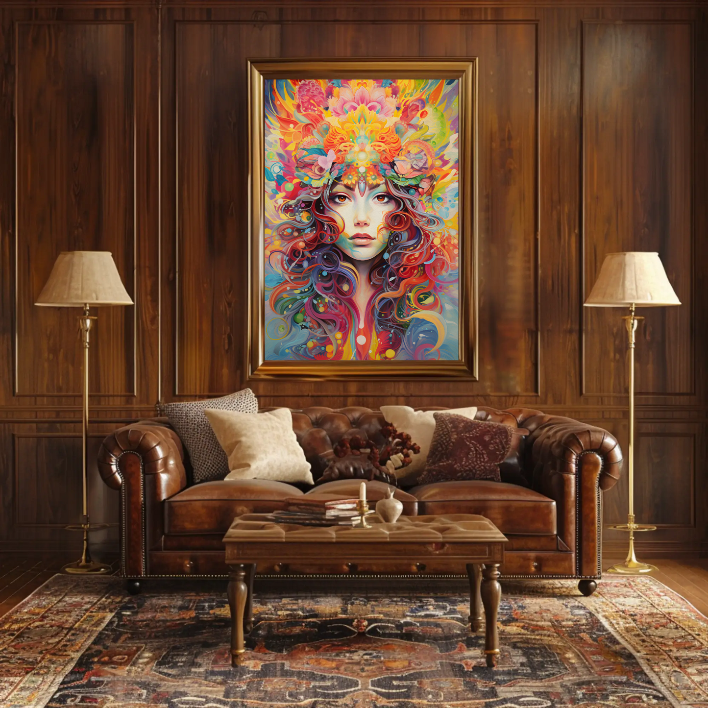 Psychedelic Woman Portrait Color Explosion Floral Surreal Travel Poster