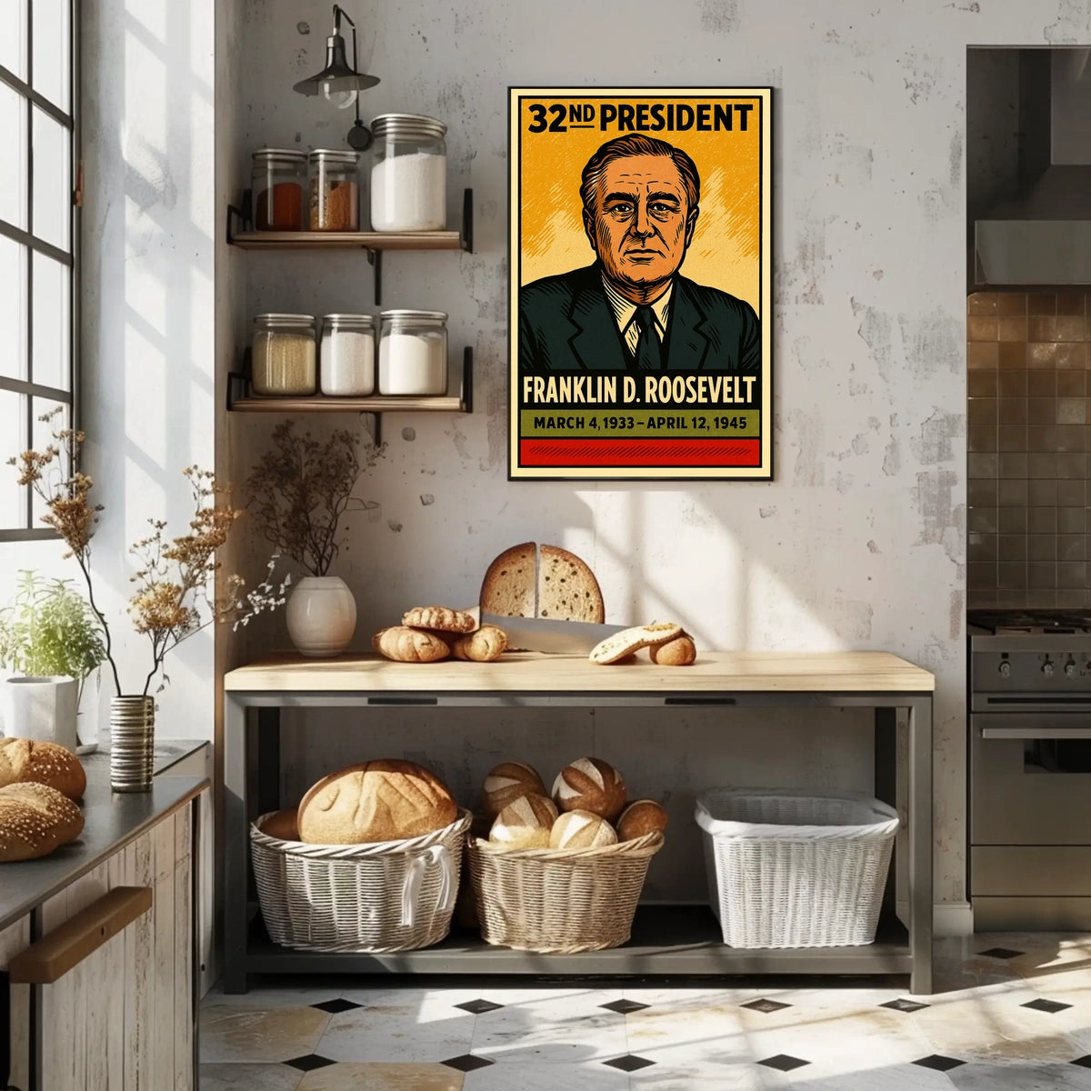 Franklin D. Roosevelt 32nd President of the United States Inked Comic Style Poster