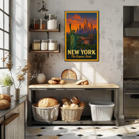 New York City Landmarks At Sunset Poster Vintage Wall Art