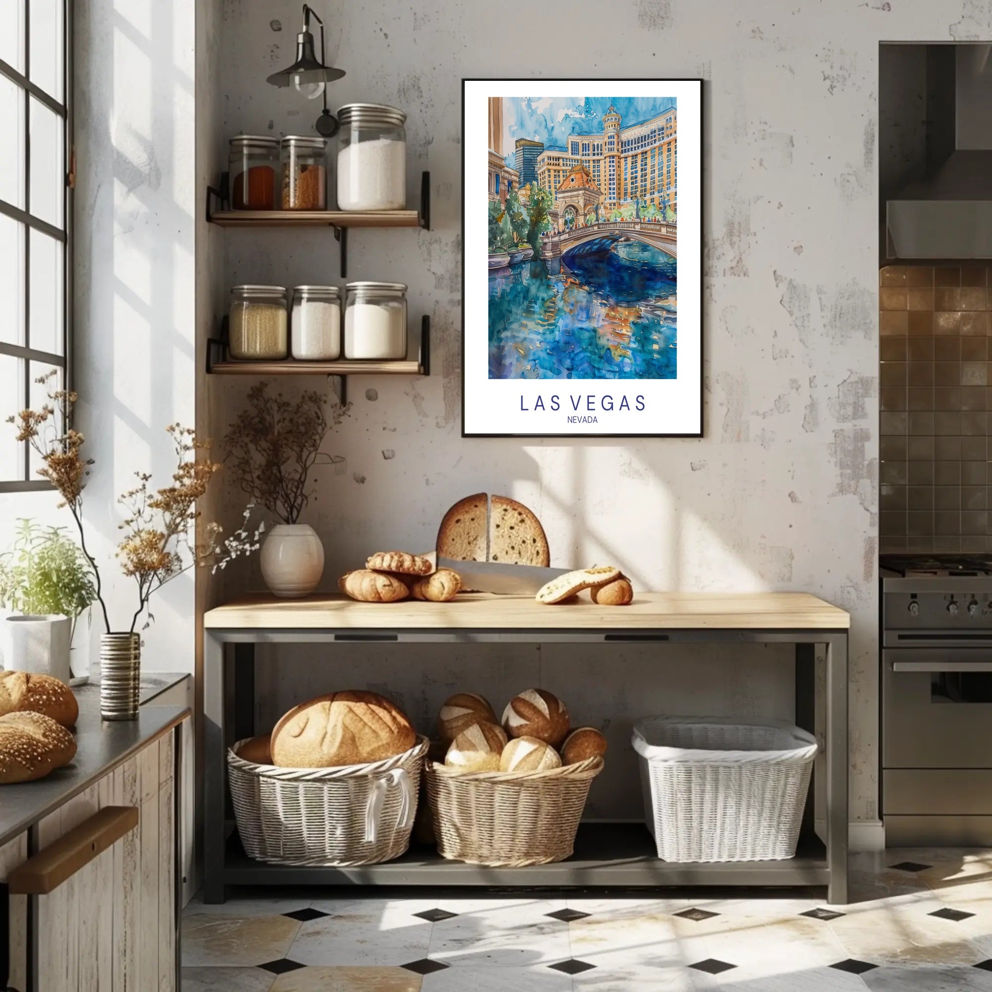 Vibrant Las Vegas Cityscape Watercolor Travel Poster PosterGoat