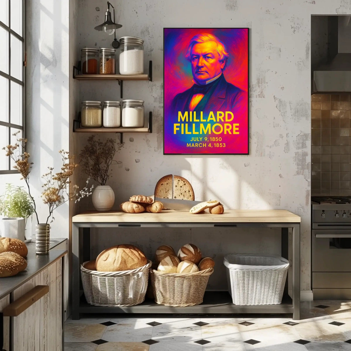 Millard Fillmore 13th President of the United States Neon Gradient Overlay Poster