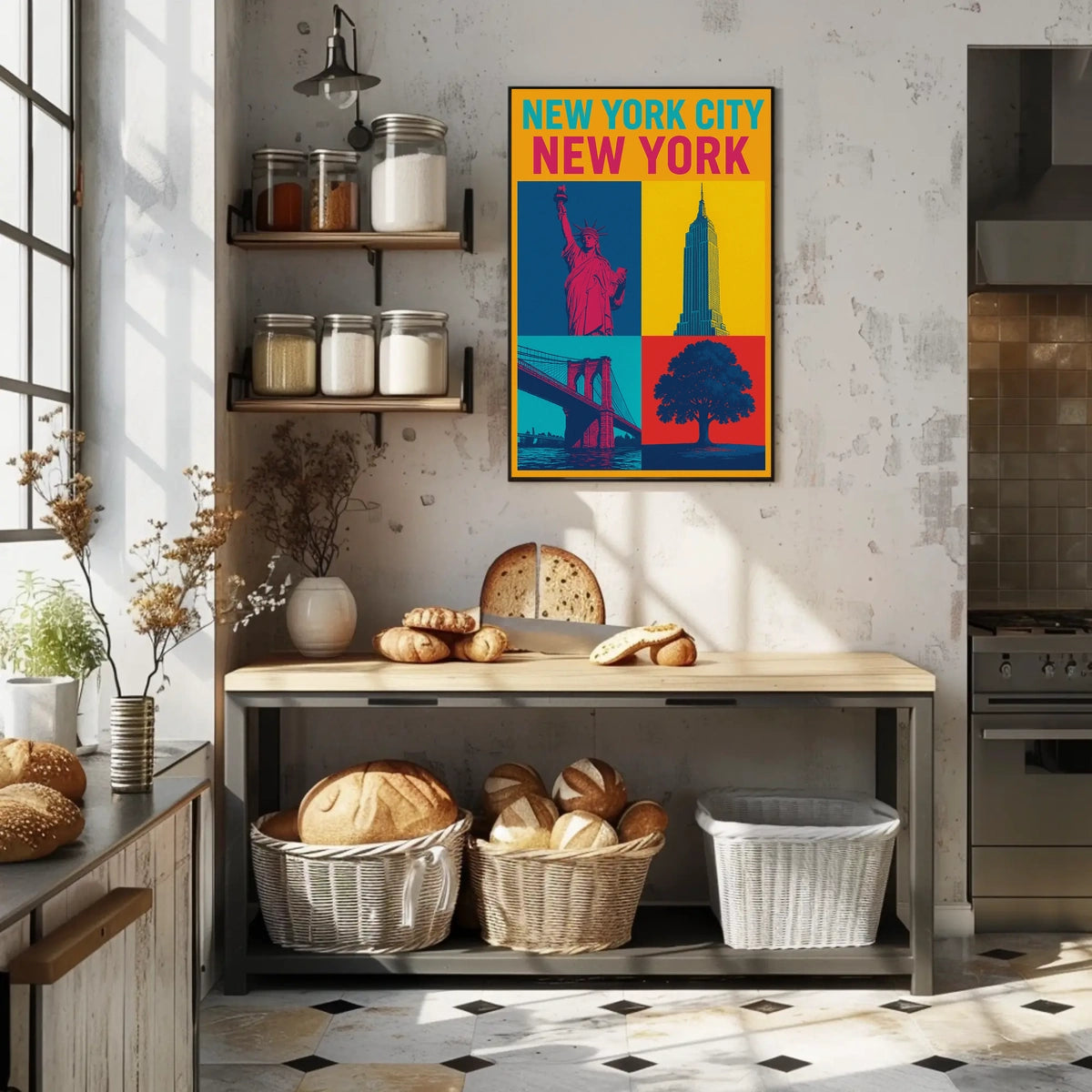 New York City Landmarks Skyline Poster Modern Wall Art