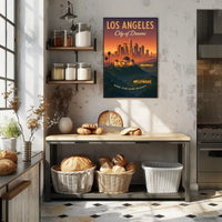 Los Angeles Sunset Skyline Vintage Travel Poster