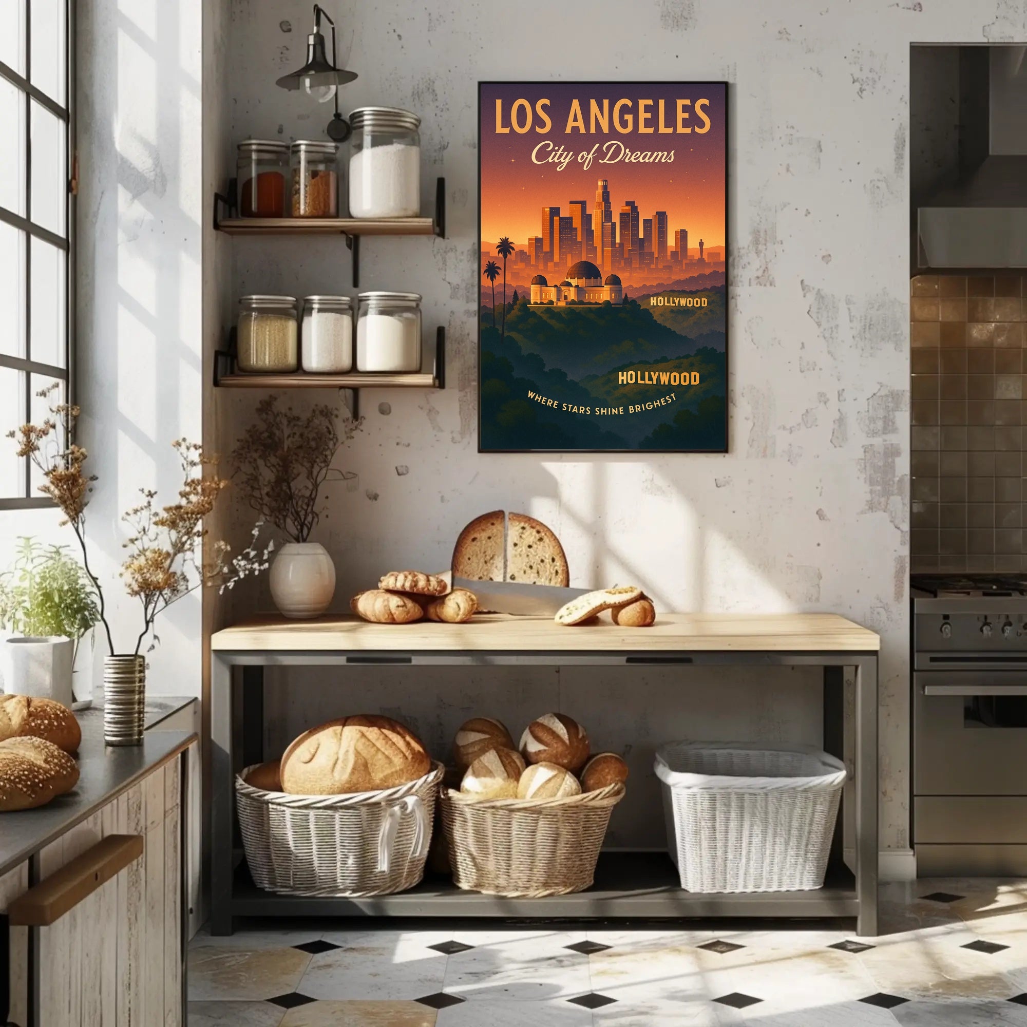 Los Angeles Sunset Skyline Vintage Travel Poster