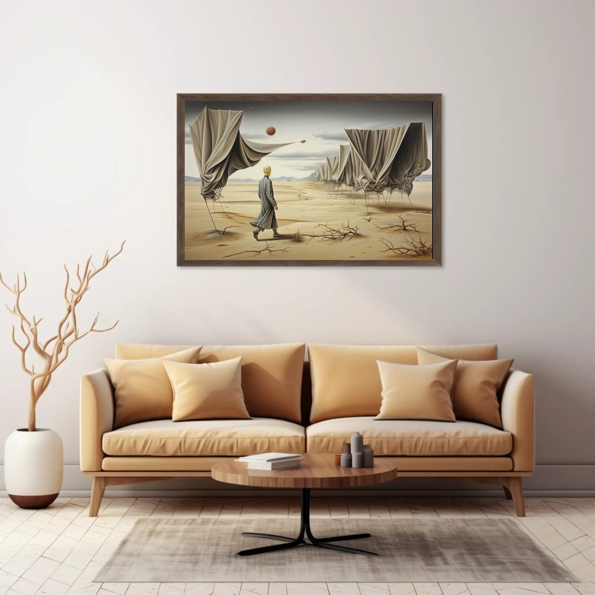 Desert Solitude: Surrealistic Sci-Fi Landscape Art Poster