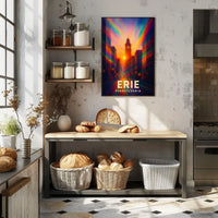 Erie Pennsylvania Cityscape Vibrant Urban Travel Inspired Digital Painting Impressionism Poster