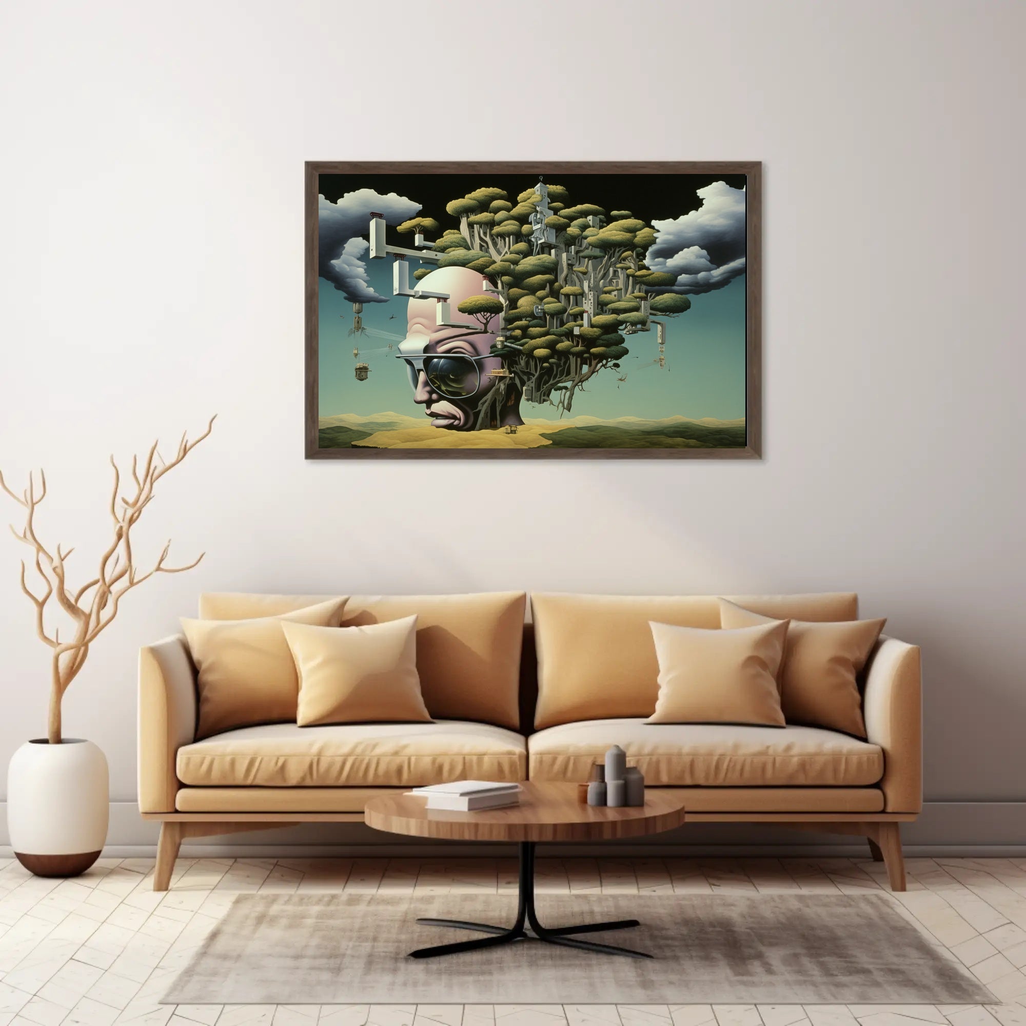 Surreal Cityscape with Tree of Imagination Artistic Poster