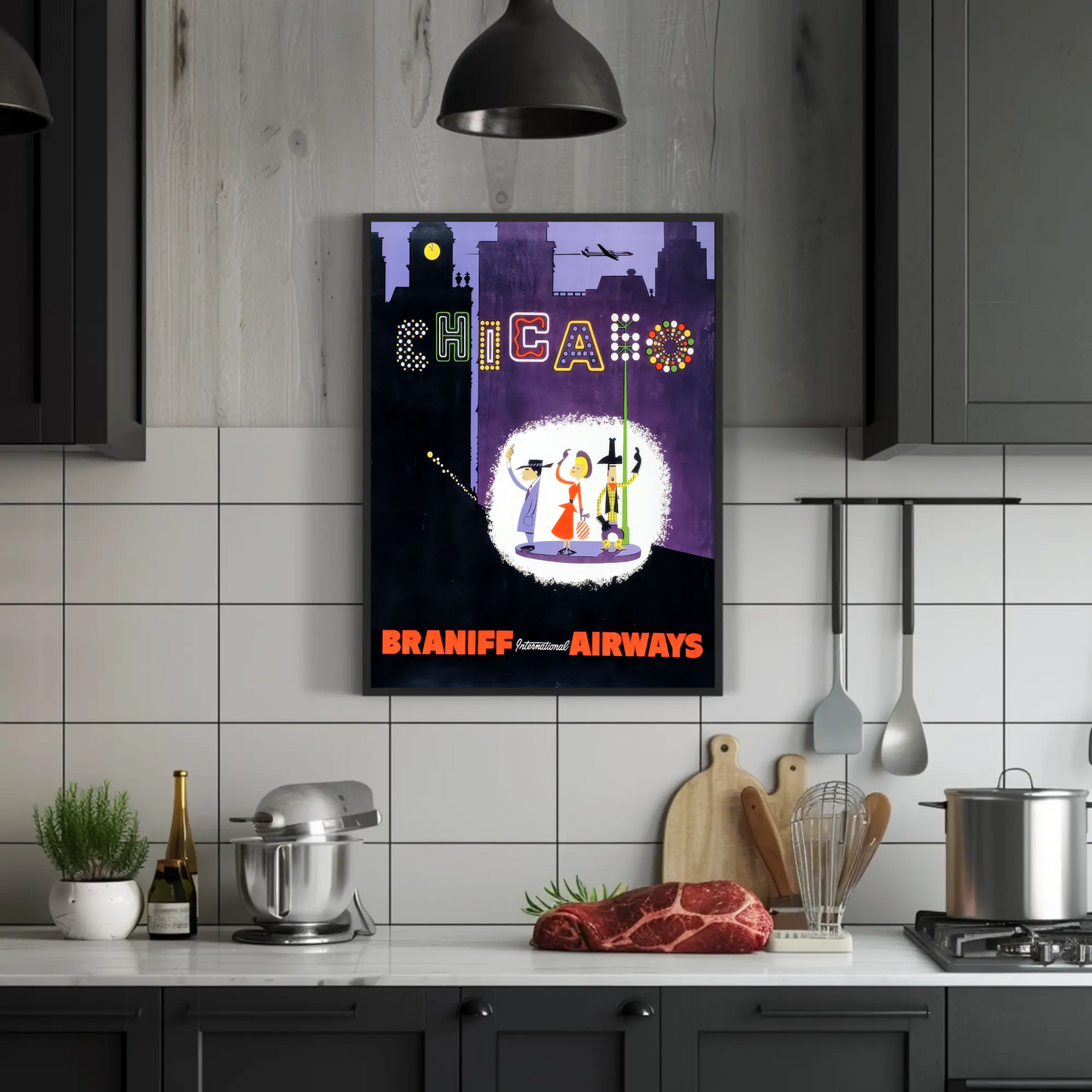 Chicago Vintage Poster - Braniff Airways