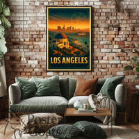 Los Angeles Landmarks Vintage Urban Cityscape Travel Poster