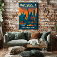 New York City Skyline Poster Dreamy Urban Wall Art Decor