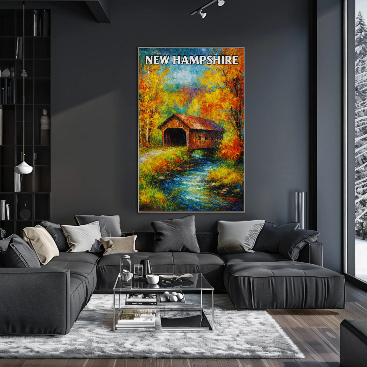 New Hampshire Autumn Covered Bridge Stream Poster Poster