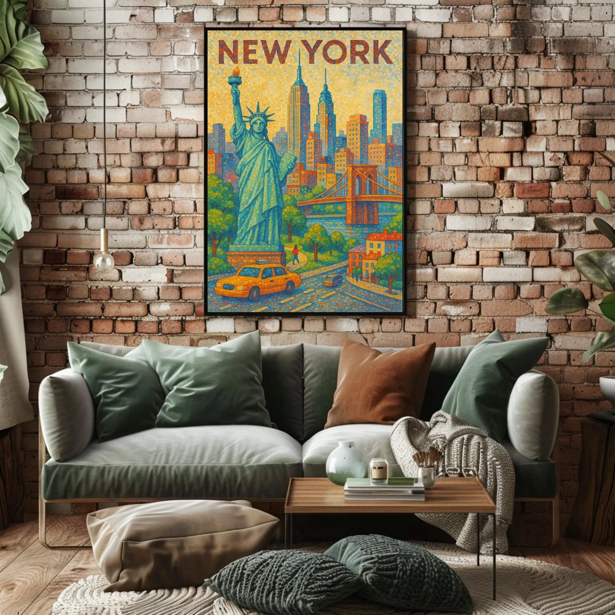 New York City Vibrant Pointillism Art Poster Modern Wall Art
