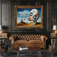 Surreal Human Head in Desert Landscape Art Poster