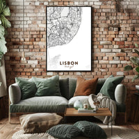 Lisbon Modern Minimalist Map Art Print Urban or Cityscape Poster