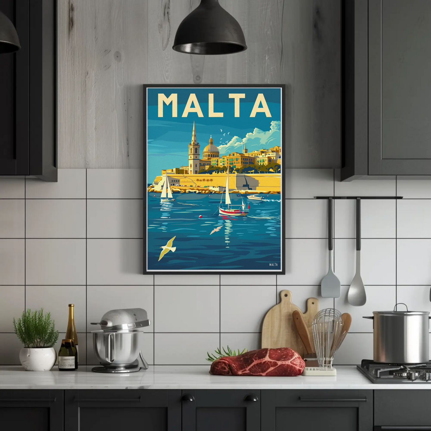 Malta Vintage Travel Poster - Mediterranean Harbor