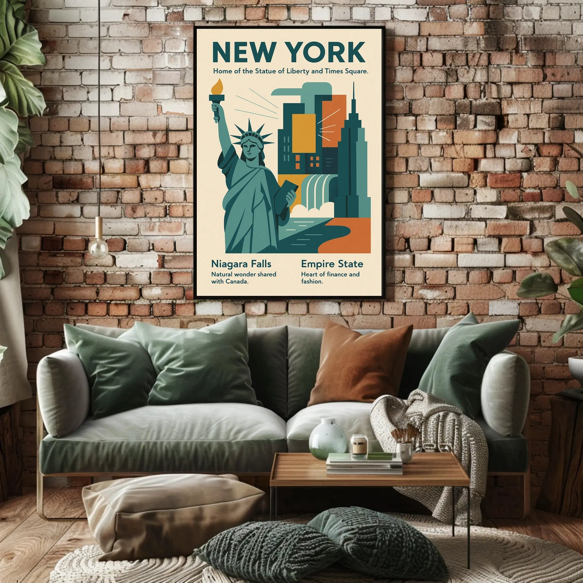 New York Icons Poster Modern Travel City Skyline Wall Art