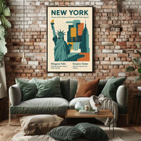 New York Icons Poster Modern Travel City Skyline Wall Art