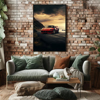 Sunset Drive Red Sports Car Poster
