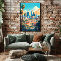Vibrant Los Angeles Cityscape Illustration Travel Poster