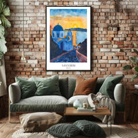 Santorini Sunset Watercolor Travel Poster PosterGoat