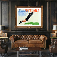 Dynamic Soviet Goalkeeper Action in Vintage Sports Poster