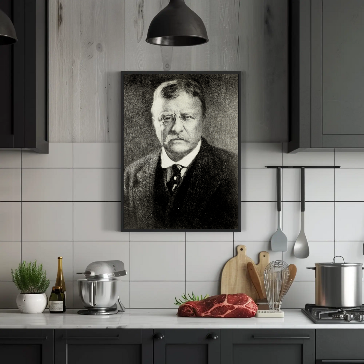 Theodore Roosevelt Portrait Drawing Vintage Poster